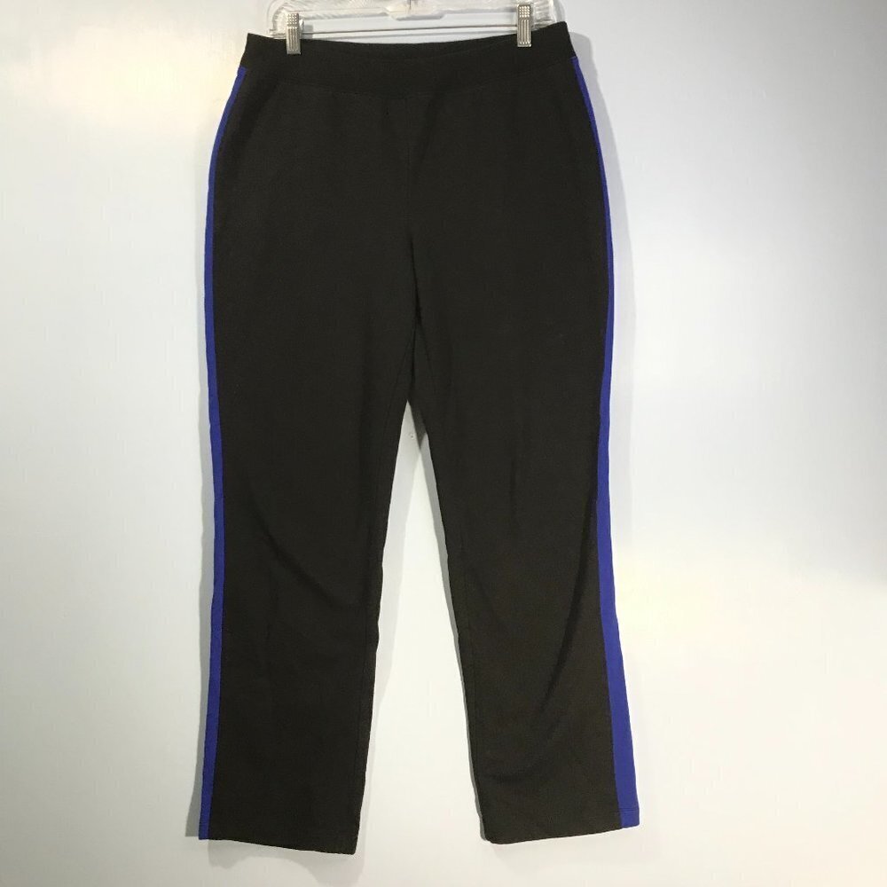 Chico's Zenergy Black Pants Blue Tuxedo Stripe